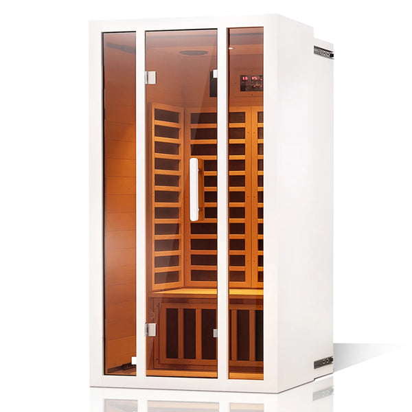 2 Person Extendable FAR Infrared Sauna for Home, Hemlock Wood Low EMF 6 Carbon Heaters Indoor Saunas with LED Lights, Bluetooth Speaker, Digital Control Panel, and Seating Bench