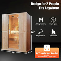 Infrared Home Sauna Room for 2 Persons Sauna Spa Room Hemlock Wood Infrared Sauna Cabin Dry Sauna with Full Spectrum Radiator, LED Light, Bluetooth, MP3, USB (2 Person Sauna Room)
