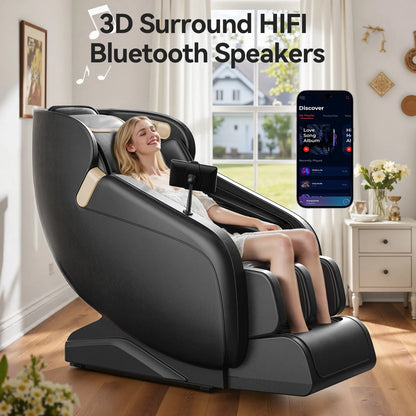 4D Massage Chair Full Body, Zero Gravity Massage Chair with Heat and Foot Massage with Airbags, Kneading, Bluetooth, LCD Touch Control - Black