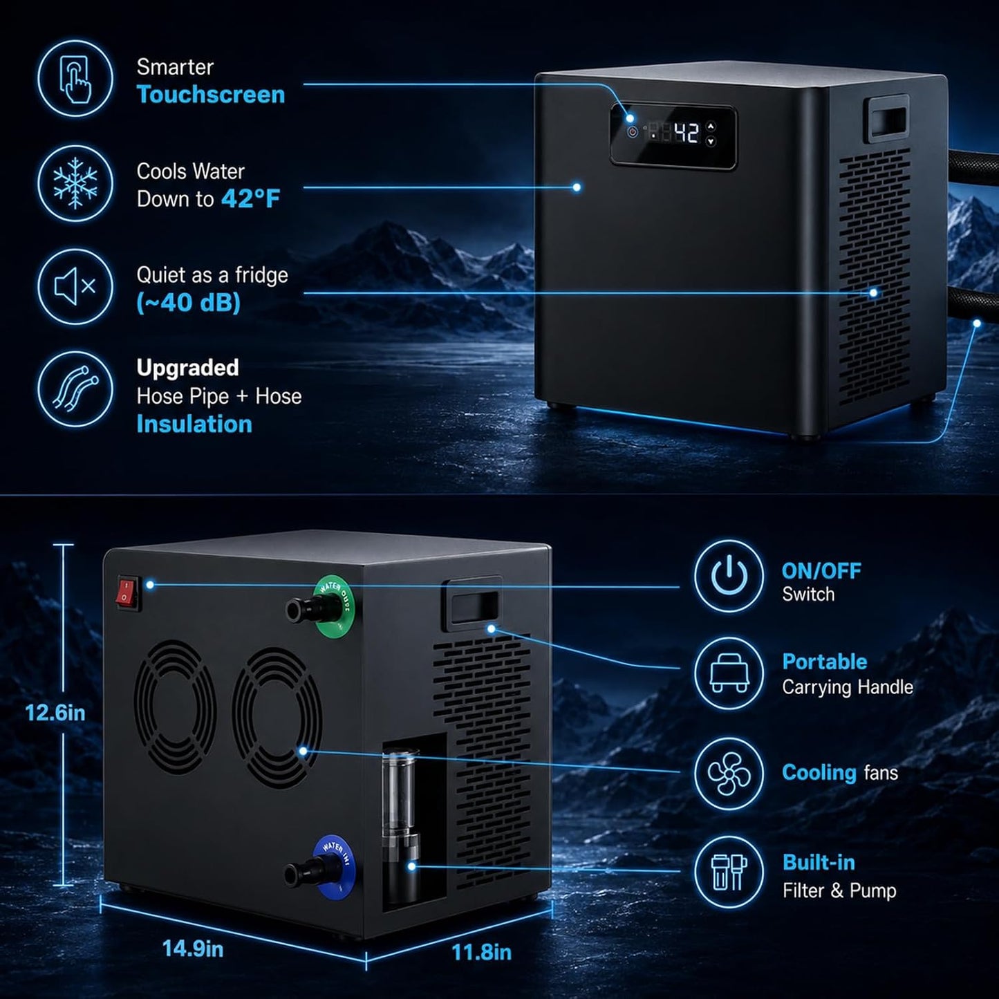 Ice Bath Chiller & Cold Plunge Tub Bundle, 1/3HP Cold Plunge Chiller with Built-In Pump & Filter, 148Gal Insulated Ice Bath Tub for Cold Therapy, Recovery, Muscle Relaxation & Wellness at Home