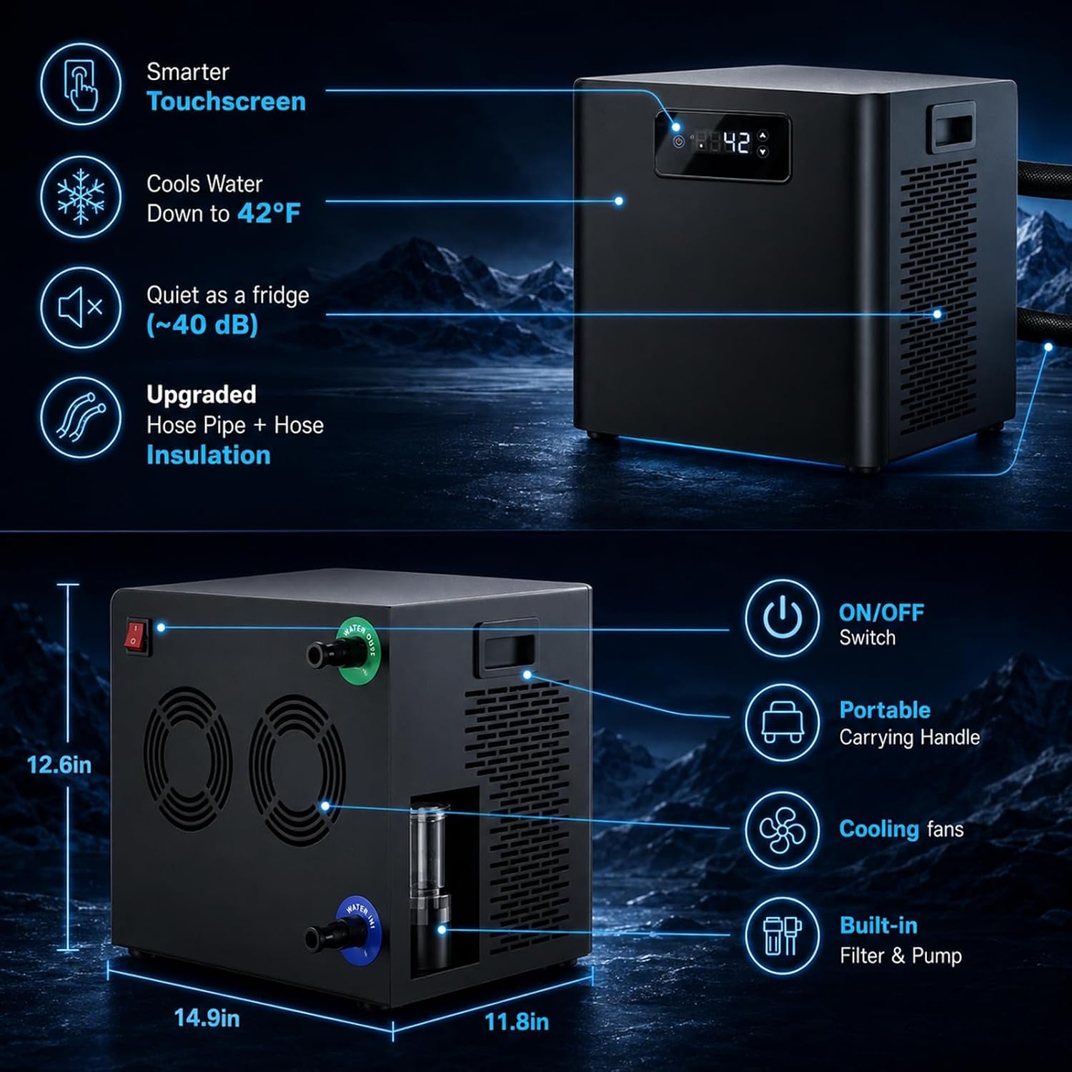 Ice Bath Chiller & Cold Plunge Tub Bundle, 1/3HP Cold Plunge Chiller with Built-In Pump & Filter, 148Gal Insulated Ice Bath Tub for Cold Therapy, Recovery, Muscle Relaxation & Wellness at Home