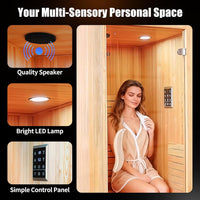 Infrared Home Sauna Room for 2 Persons Sauna Spa Room Hemlock Wood Infrared Sauna Cabin Dry Sauna with Full Spectrum Radiator, LED Light, Bluetooth, MP3, USB (2 Person Sauna Room)