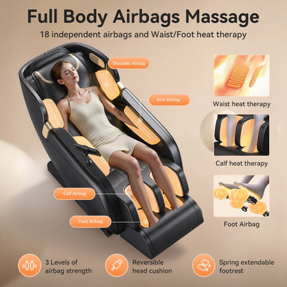 4D Massage Chair Full Body, Zero Gravity Massage Chair with Heat and Foot Massage with Airbags, Kneading, Bluetooth, LCD Touch Control - Black