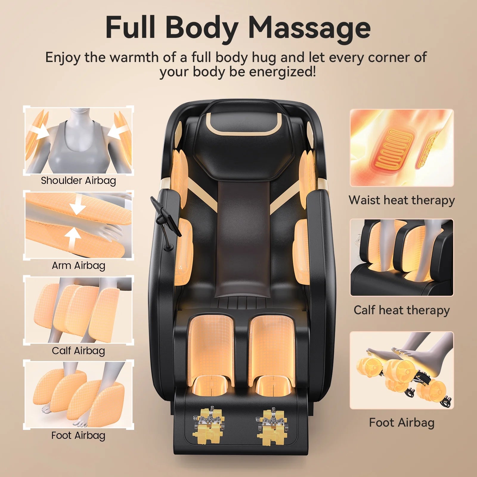 4D Massage Chair Full Body, Zero Gravity Massage Chair with Heat and Foot Massage with Airbags, Kneading, Bluetooth, LCD Touch Control - Black