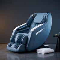 Blue Faux Leather Zero Gravity Recliner 3D Programmable Massage Chair — Studio Shot
