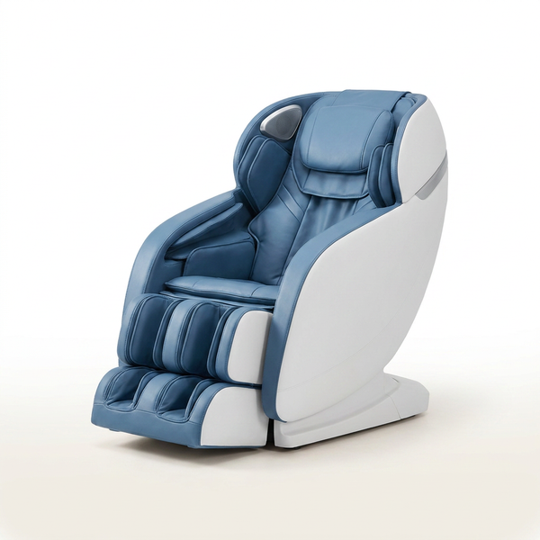 Blue Faux Leather Zero Gravity Recliner 3D Programmable Massage Chair — Studio Shot