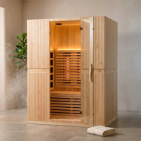 Infrared Home Sauna Room for 2 Persons Sauna Spa Room Hemlock Wood Infrared Sauna Cabin Dry Sauna with Full Spectrum Radiator, LED Light, Bluetooth, MP3, USB (2 Person Sauna Room) — Studio Shot