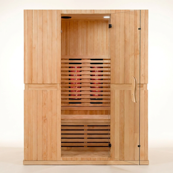 Infrared Home Sauna Room for 2 Persons Sauna Spa Room Hemlock Wood Infrared Sauna Cabin Dry Sauna with Full Spectrum Radiator, LED Light, Bluetooth, MP3, USB (2 Person Sauna Room) — Studio Shot