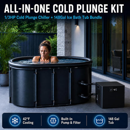 Ice Bath Chiller & Cold Plunge Tub Bundle, 1/3HP Cold Plunge Chiller with Built-In Pump & Filter, 148Gal Insulated Ice Bath Tub for Cold Therapy, Recovery, Muscle Relaxation & Wellness at Home